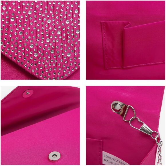⚡Women's Magnetic Closure Chain Strap Crossbody Envelope Pink Clutch Handbag - Picture 6 of 7